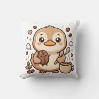 Cute Duck Kawaii Coffee Throw Pillow
