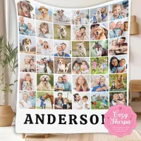 Simple Personalized 36 Photos Collage Cute Family  Sherpa Blanket