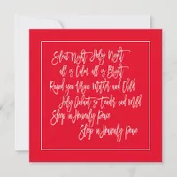 Christmas Carol lyrics Silent Night White Red Holiday Card