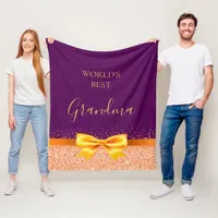 Grandmother purple gold bow fleece blanket