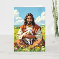 Jesus holding a Lamb | Religious Easter Card