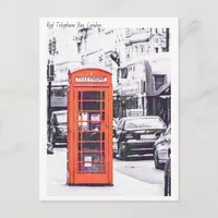 London, Red Telephone Box Watercolour Postcard