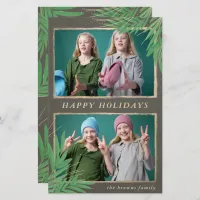 Budget Rustic Botanical Two Photos Holiday Card