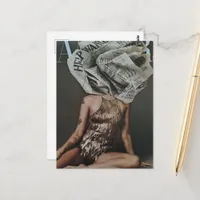 Retro Newspaper Flower Woman Collage Postcard