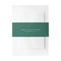 Simple Emerald Green Names Date Wedding  Invitation Belly Band