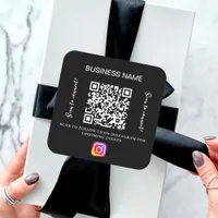 Black white business name qr code instagram square sticker