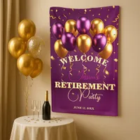Golden Confetti & Purple Balloons Retirement Party Banner