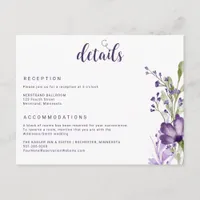 Purple Lavender Floral Wedding Details Enclosure Card