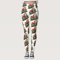 Funny Cute Dreaming Santa Puppy Paws Leggings