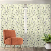 Elegant Navy Blue and Cream Vintage Floral Blackout Curtains