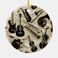 Sheet Music and Instruments Black/Gold ID481 Ceramic Ornament