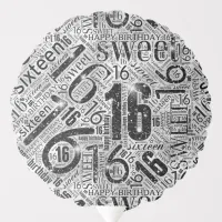 Sweet Sixteen Sparkle Word Cloud Black/White ID265 Balloon