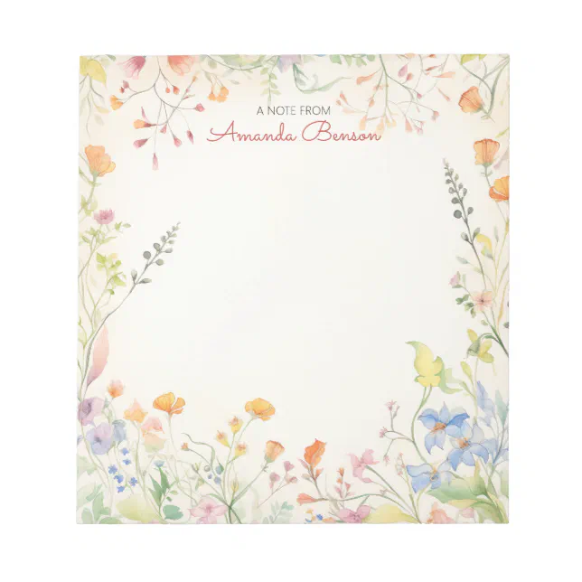 Watercolor Wildflowers Soft Pastel Floral Notepad