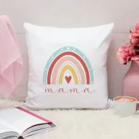 Cute Boho Rainbow Heart Mama Mom Mothers Day Throw Pillow