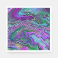 Purple, Green and Blue Fluid Art Marble    Napkins
