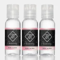 Elegant Black Marble & Pink Foil Monogram Hand Sanitizer