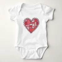 Valentine's Day Faux Patchwork Heart Doodle Style Baby Bodysuit