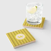 Country-Style Yellow Striped Monogram Stone Coaster