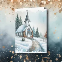 Church on a Winter Day | Watercolor Christmas Card