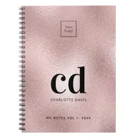 Rose,gold pink monogram initial business logo notebook