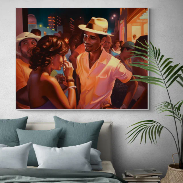 Cubans Talking Miami Outdoor Night Painting Poster