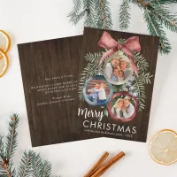 Rustic Wood 3 Photo Christmas Ornaments Elegant Holiday Card