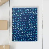 Modern blue raindrops custom monogram and name notebook