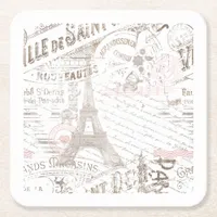 Vintage French Romance Collage Pink ID226 Square Paper Coaster