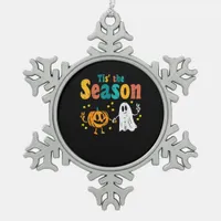 Tis Season Pumpkin Leaf Latte Fall Softball Snowflake Pewter Christmas Ornament