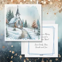 Church on a Winter Day | Watercolor Christmas Holiday Card