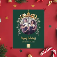 Green gold bauble business photo Christmas card Flyer