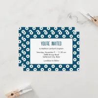 Minimalist Blue and White Polka-Dot Baptism Invitation