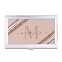 Trendy Rose Gold Foil Copper Brush Monogram Business Card Case