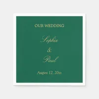 Hunter Green Golden Beige Wedding Napkins