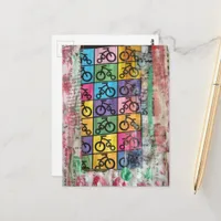 Bicycles colorful mixed media collage postcard