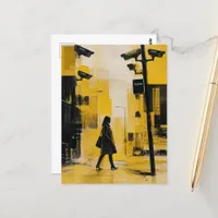 Woman walking in the City Full of Spy Cameras Postcard