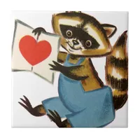 Vintage Raccoon Love Ceramic Tile