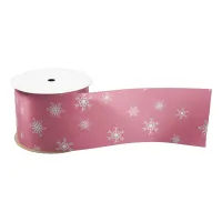 Pink and White Snowflakes Christmas Gift Satin Ribbon