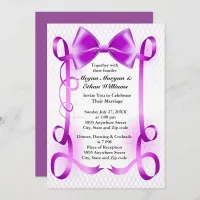 Purple Bow and Ribbon Border Wedding Invitation