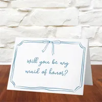 Trendy Bow Dusty Blue Maid of Honor Proposal Card