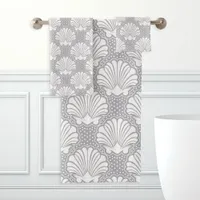 Gray & White Seashell  Bath Towel Set