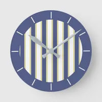 Modern Navy Blue and White Nautical Stripes Boat Round Clock