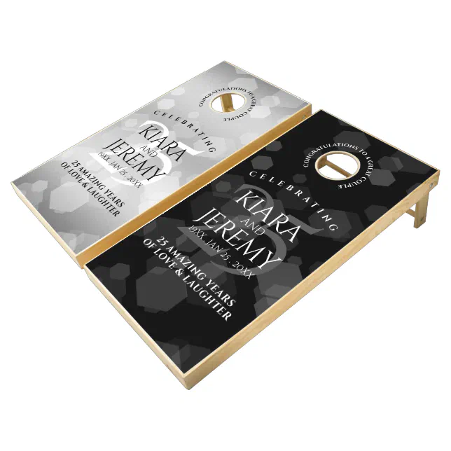 Elegant 25th Silver Wedding Anniversary Cornhole Set