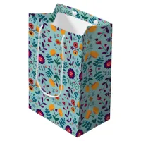 Pretty Folk Art Flowers Pattern Medium Gift Bag