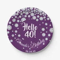 40th birthday party diamonds on purple hello 40 paper plates