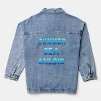 Summer, Sea, Sailing - Ocean Blue Stripe Text Denim Jacket