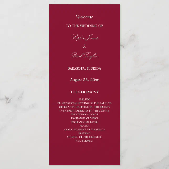 Elegant Burgundy Wedding Program