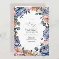 Dusty Blue, Blush, and Warm Taupe Floral Wedding Invitation