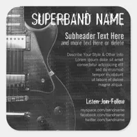 Grey Guitar Band Musician Square Promo Sticker