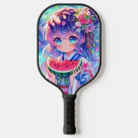 Pretty Anime Girl Eating Watermelon Pickleball Paddle